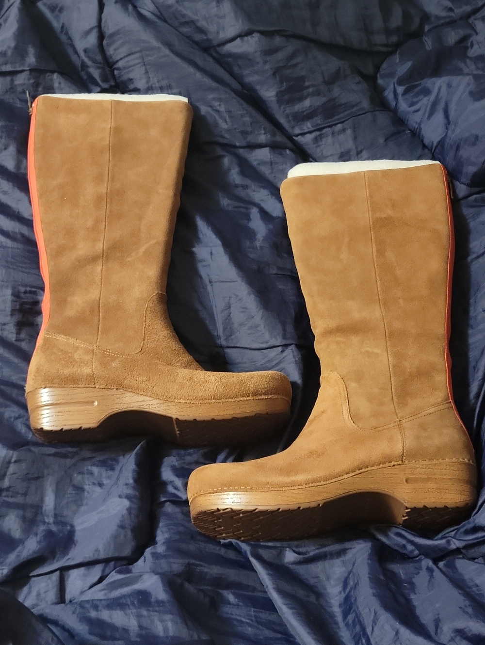 Dansko Shelbie Tan Suede Mid-Calf Boots with Red Zipper Size 41 NEW Rare